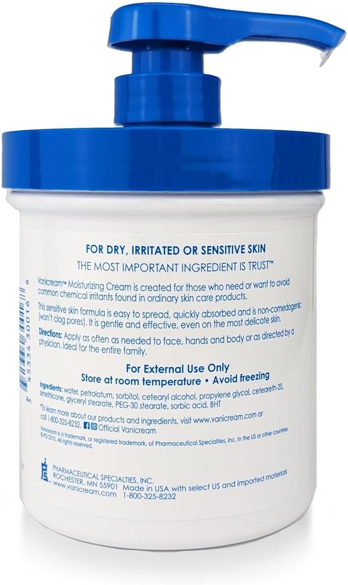 Vanicream Moisturizing Skin Cream with Pump Dispenser - 16 fl oz (1 lb) - Moisturizer Formulated Without Common Irritants for Those with Sensitive Skin