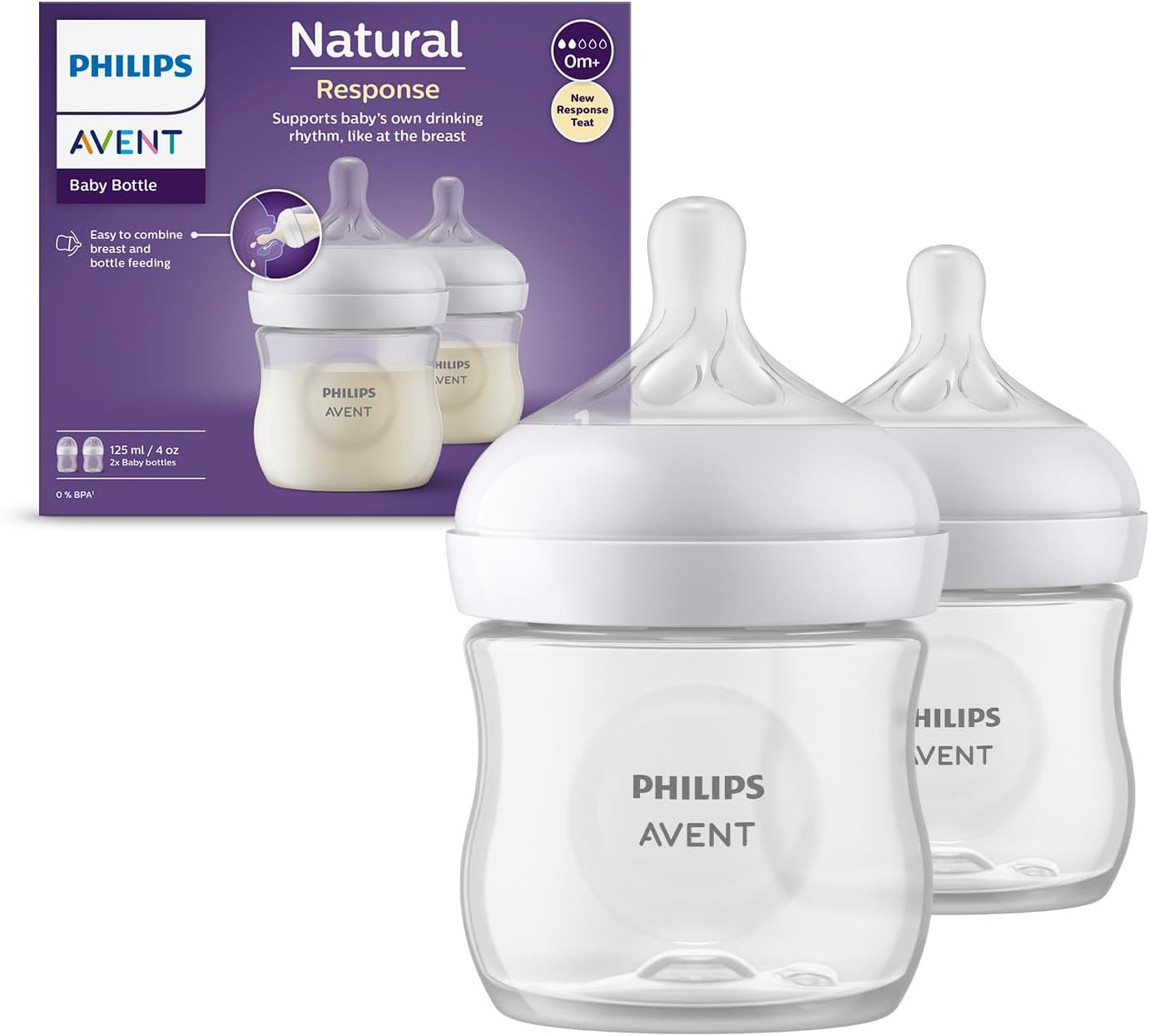 Philips AVENT Natural Baby Bottle with Natural Response, Clear, 11oz, 4pk, SCY906/04