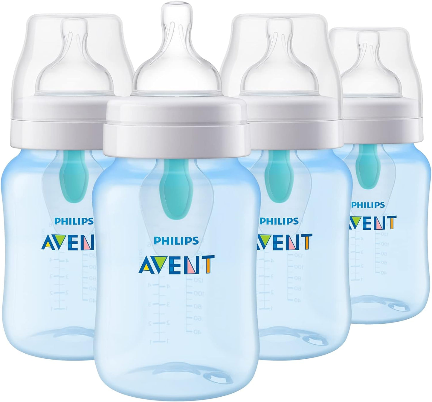 PHILIPS AVENT Anti Colic Baby Bottles with AirFree Vent, 9oz, Pink, Pack of 4, SCY703/14, 4 Pack