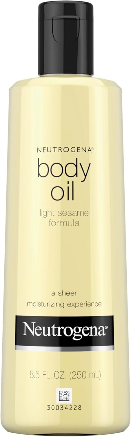 Neutrogena Body Oil Light Sesame Formula, Dry Skin Moisturizer & Hydrating Body Massage Oil, for Radiant & Healthy Looking Glow, Nourishing Bath Oil for Sheer Moisture, 8.5 fl. oz