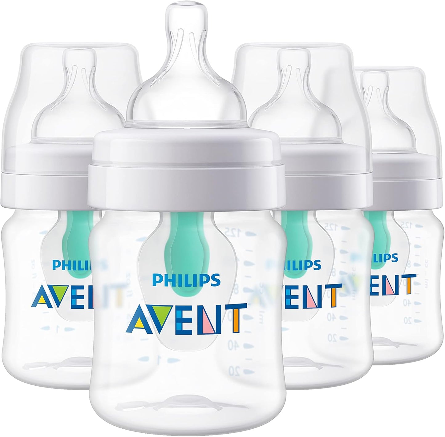 PHILIPS AVENT Anti Colic Baby Bottles with AirFree Vent, 4oz, 4pk, Clear, SCY701/04, 4 Pack