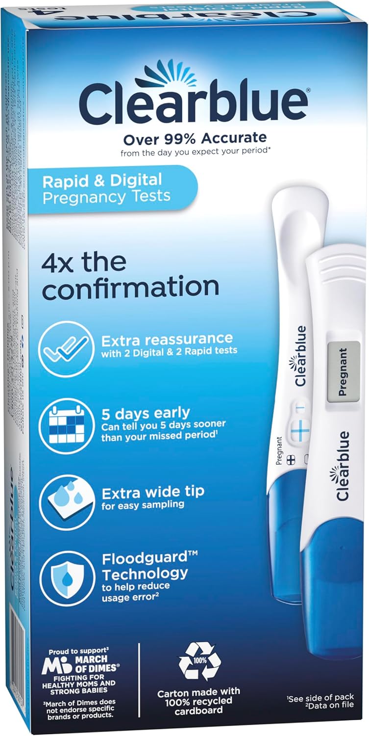Clearblue Clearblue Pregnancy Test Combo Pack, 4ct - 2 Digital with Smart Countdown & 2 Rapid Detection - Value Pack