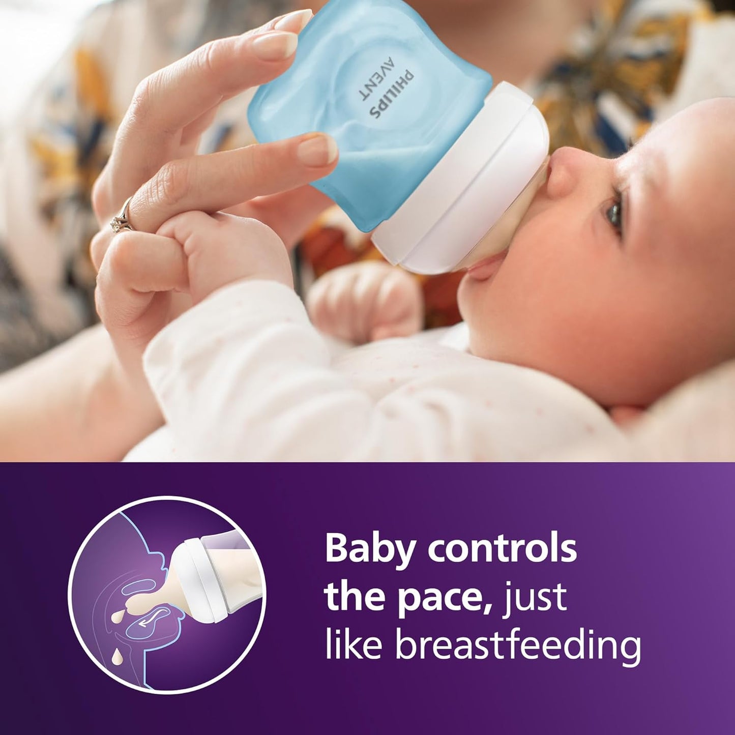 Philips Avent Natural Baby Bottles with Natural Response (Medium Flow, Flow 3), 9oz, Purple, 4-Pack, SCY903/34