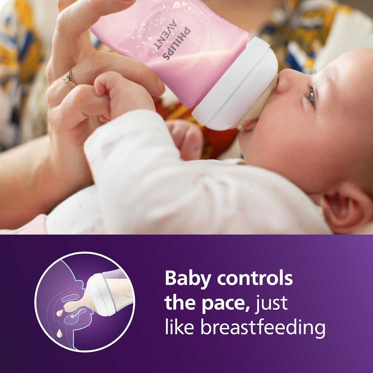 Philips Avent Natural Baby Bottles with Natural Response (Medium Flow, Flow 3), 9oz, Purple, 4-Pack, SCY903/34