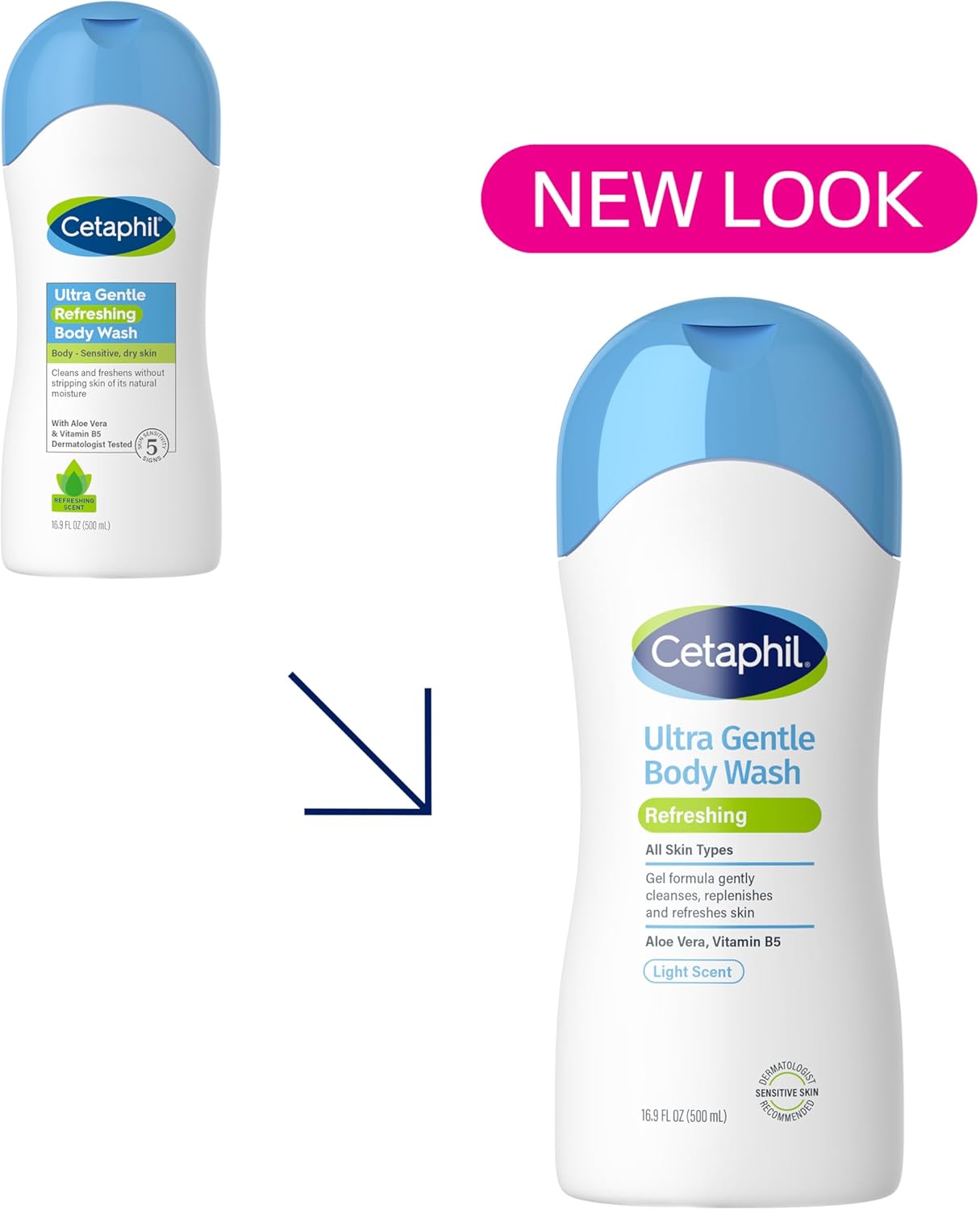 Cetaphil Ultra Gentle Refreshing Body Wash, Refreshing Scent, Sensitive Skin, All Skin Types, Hypoallergenic, Dermatologist Tested, 500ml