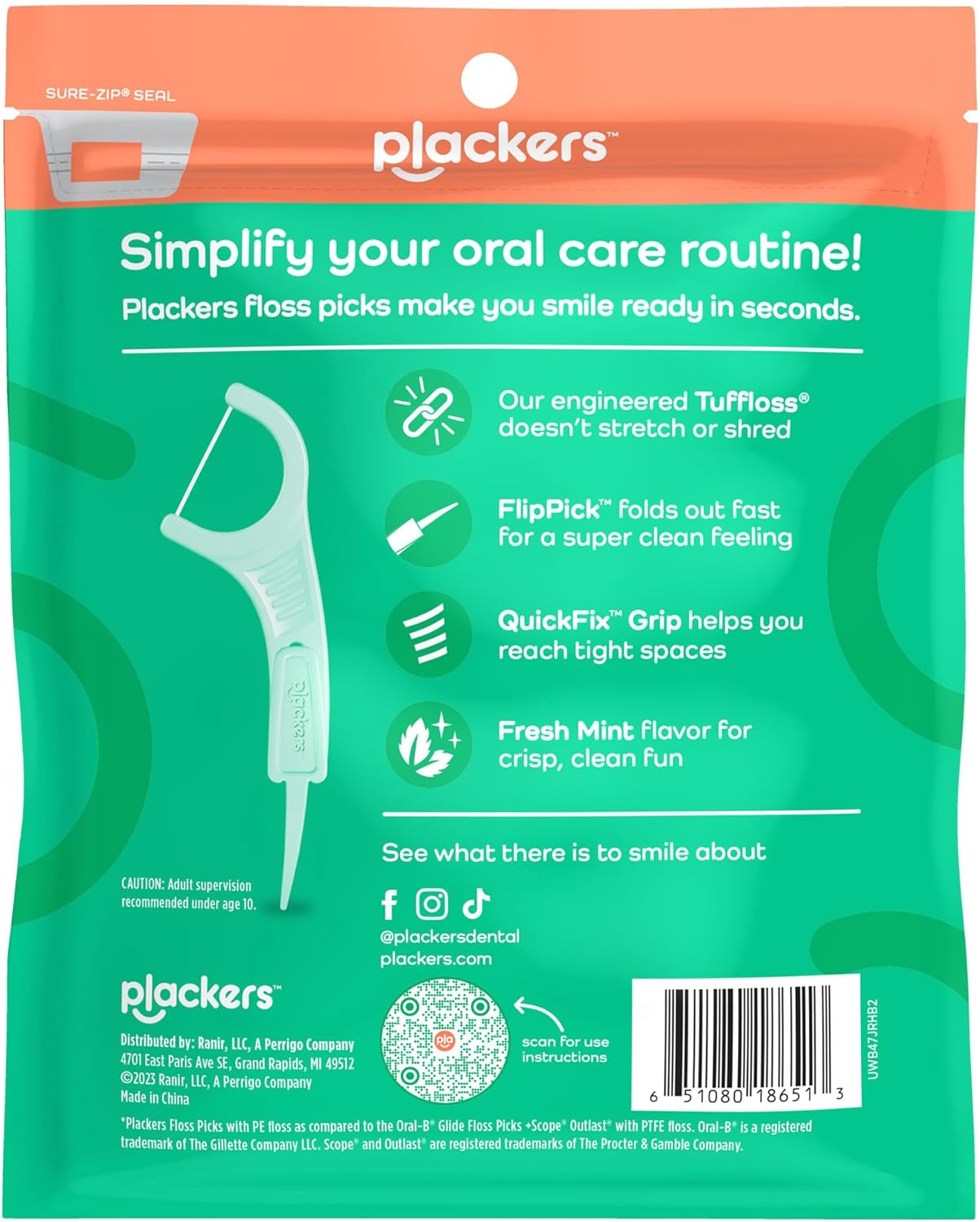 Plackers Micro Mint Dental Flossers - 150 Pack, Fresh Breath For Miles Of Smiles, Engineered Not To Stretch Shred Or Break
