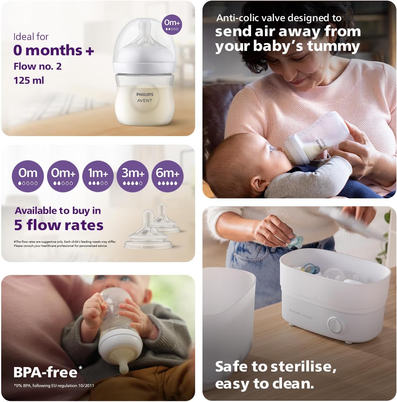 Philips AVENT Natural Baby Bottle with Natural Response, Clear, 11oz, 4pk, SCY906/04