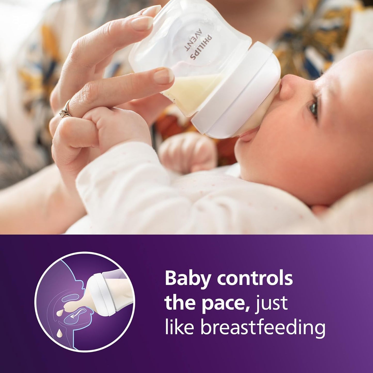Philips Avent Natural Baby Bottles with Natural Response (Medium Flow, Flow 3), 9oz, Purple, 4-Pack, SCY903/34