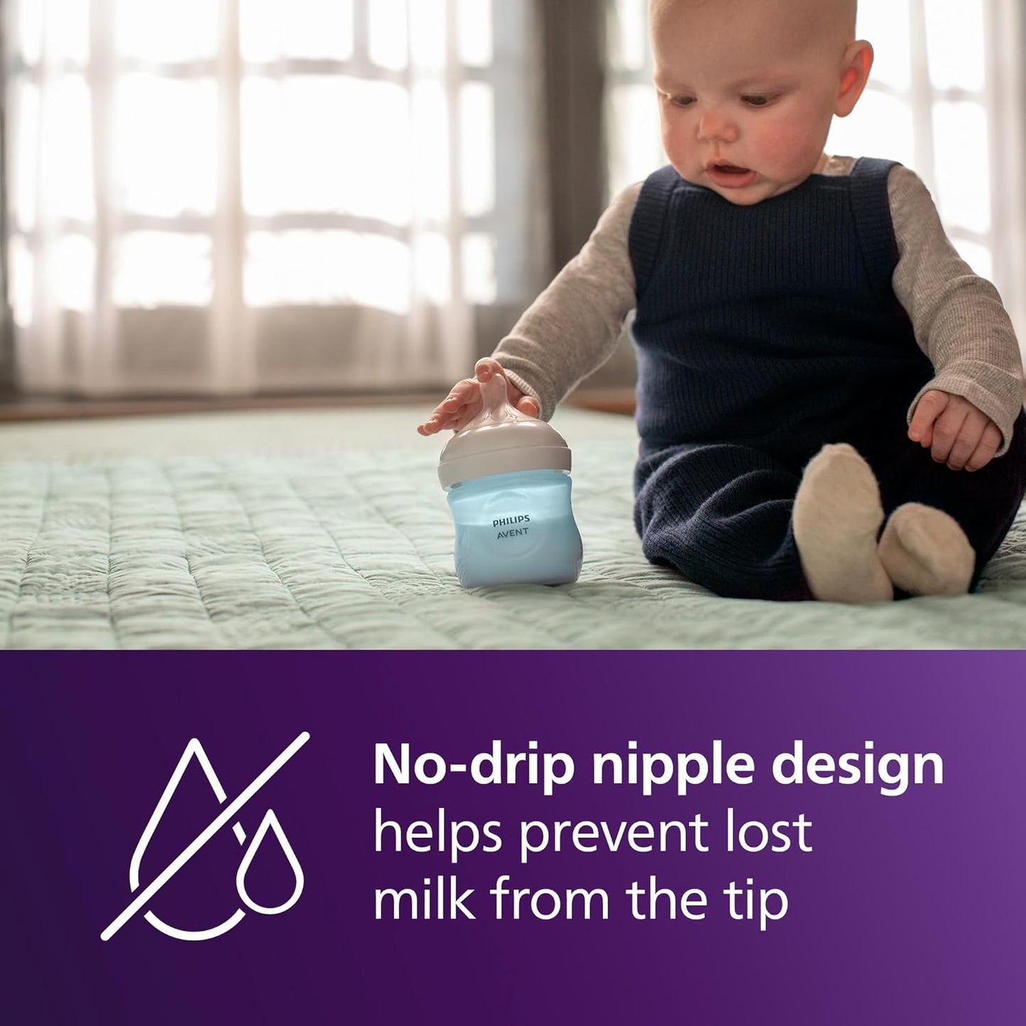 Philips Avent Natural Baby Bottles with Natural Response (Medium Flow, Flow 3), 9oz, Purple, 4-Pack, SCY903/34
