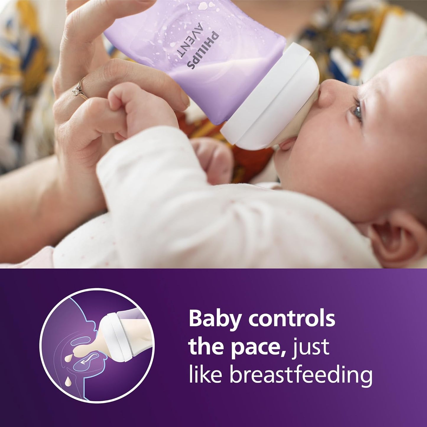 Philips Avent Natural Baby Bottles with Natural Response (Medium Flow, Flow 3), 9oz, Purple, 4-Pack, SCY903/34