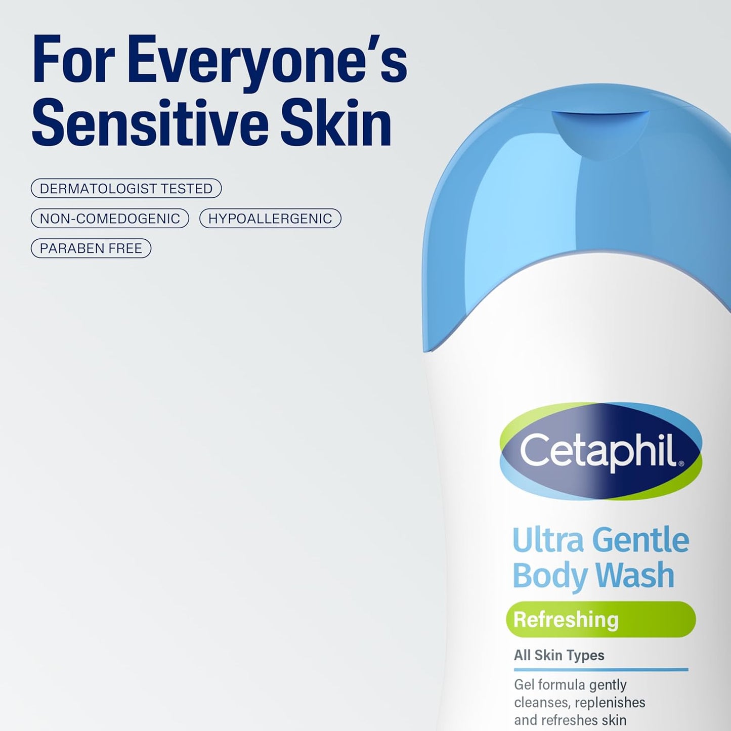 Cetaphil Ultra Gentle Refreshing Body Wash, Refreshing Scent, Sensitive Skin, All Skin Types, Hypoallergenic, Dermatologist Tested, 500ml