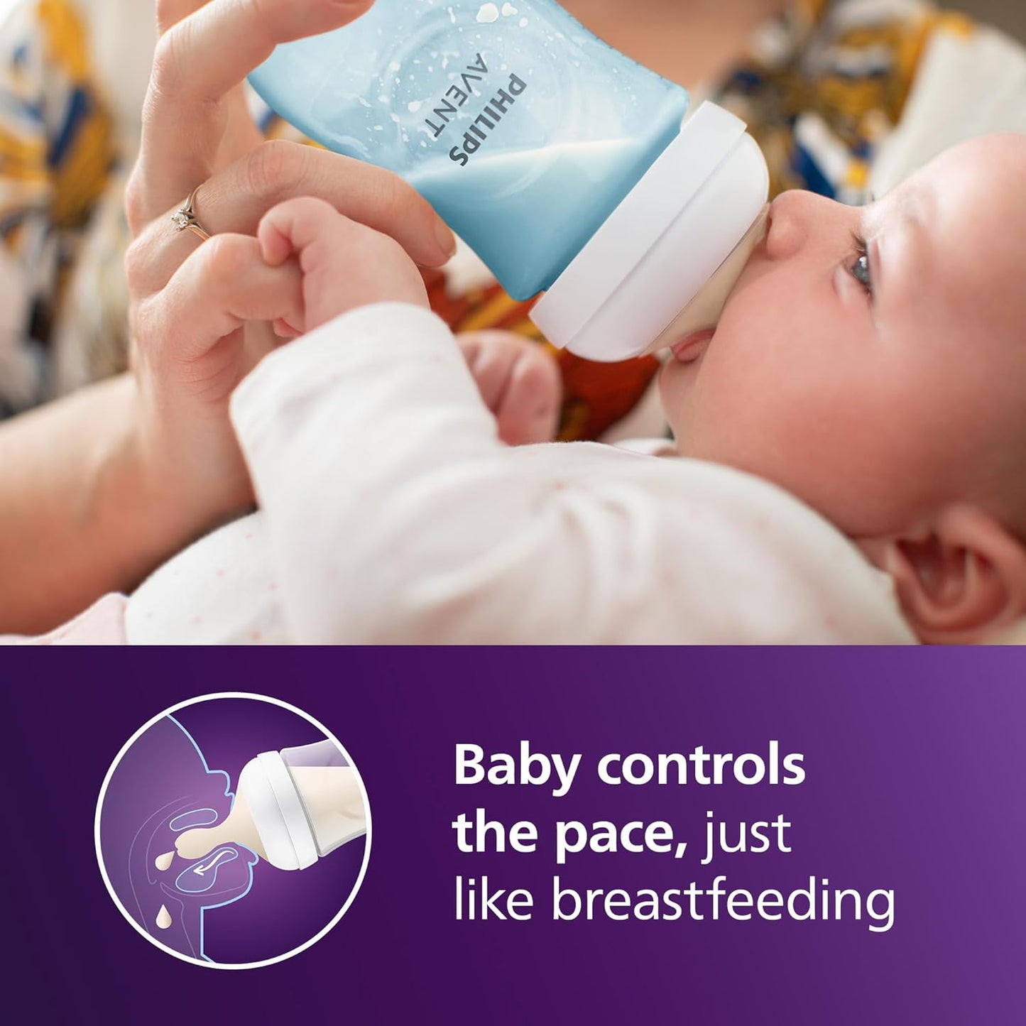 Philips Avent Natural Baby Bottles with Natural Response (Medium Flow, Flow 3), 9oz, Purple, 4-Pack, SCY903/34
