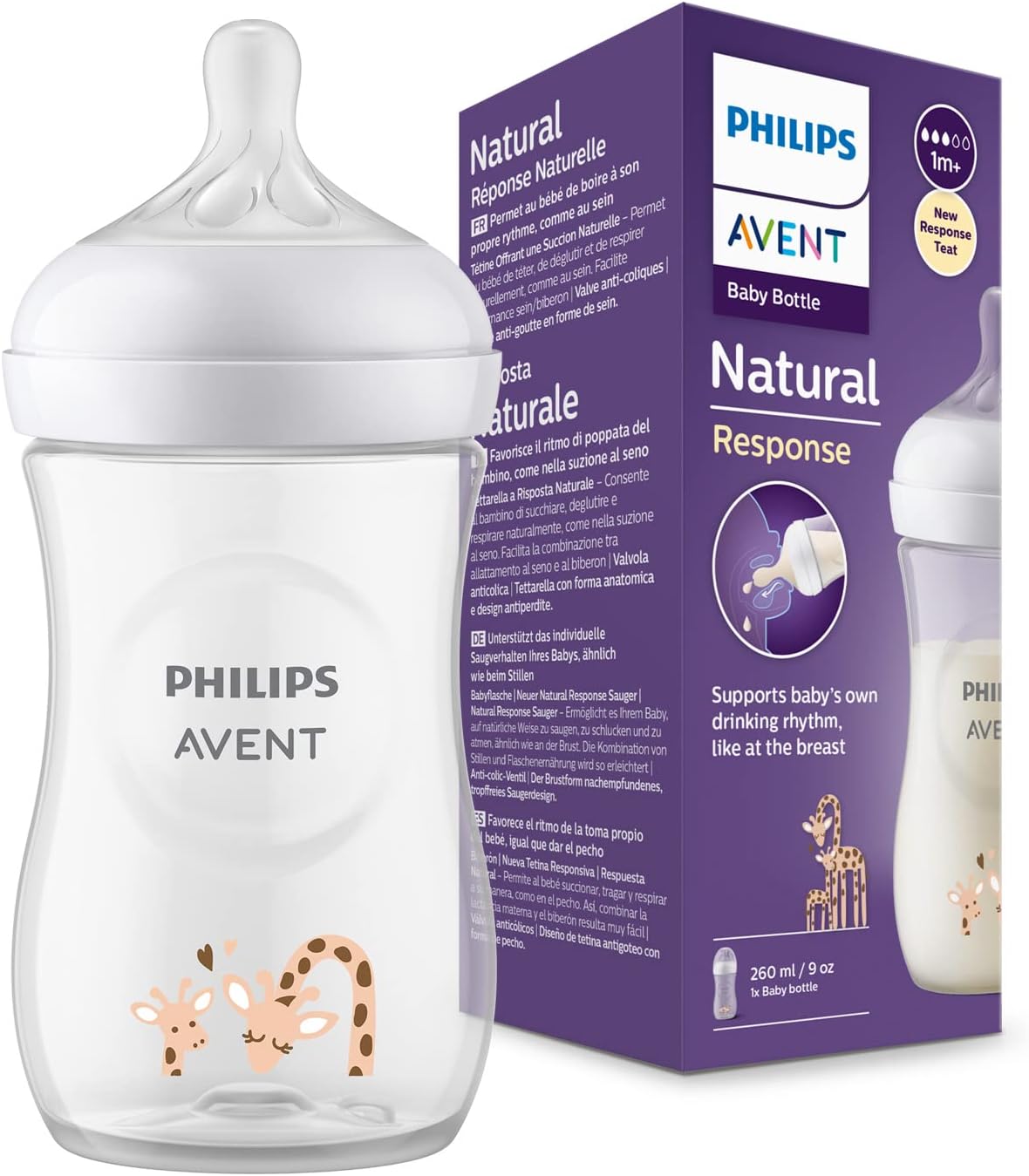 Philips AVENT Natural Baby Bottle with Natural Response, Clear, 11oz, 4pk, SCY906/04