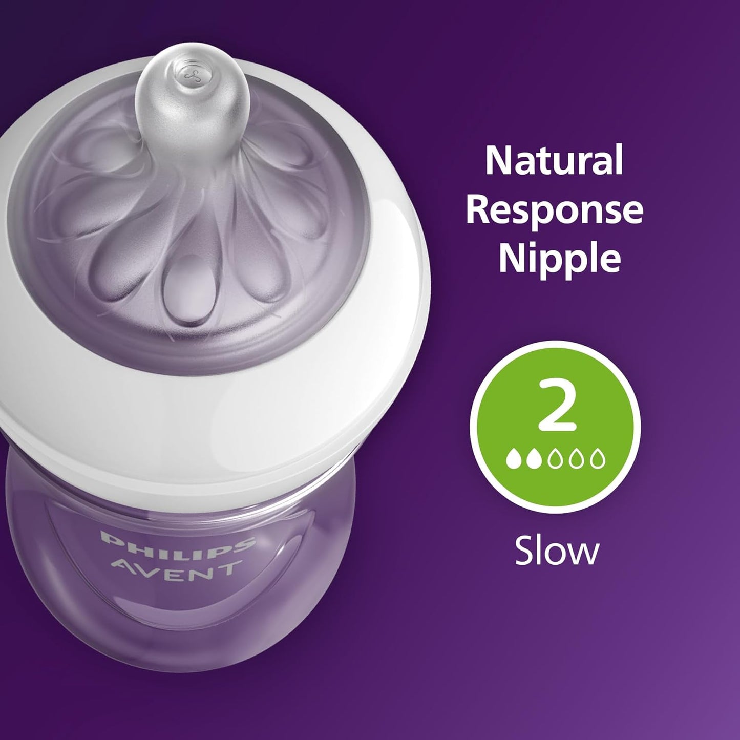 Philips Avent Natural Baby Bottles with Natural Response (Medium Flow, Flow 3), 9oz, Purple, 4-Pack, SCY903/34