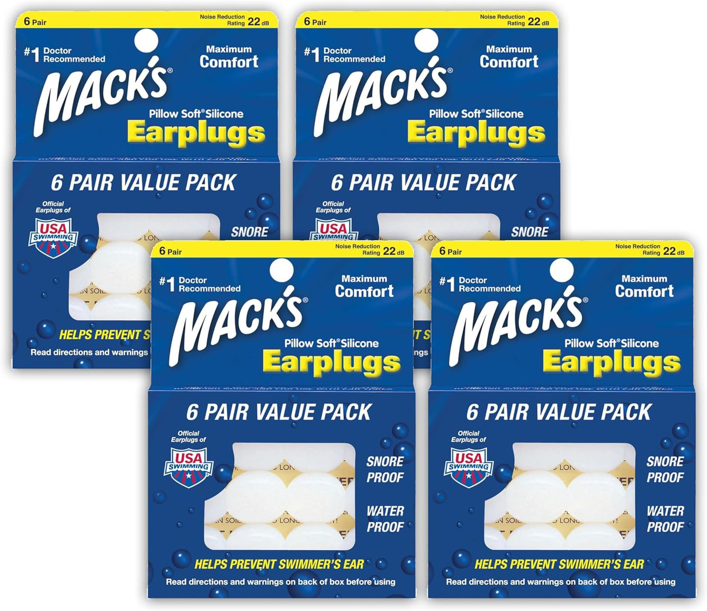 Mack's Pillow Soft Silicone Earplugs - 6 Pair, Value Pack – The Original Moldable Silicone Putty Ear Plugs for Sleeping, Snoring, Swimming, Travel, Concerts and Studying | Made in USA