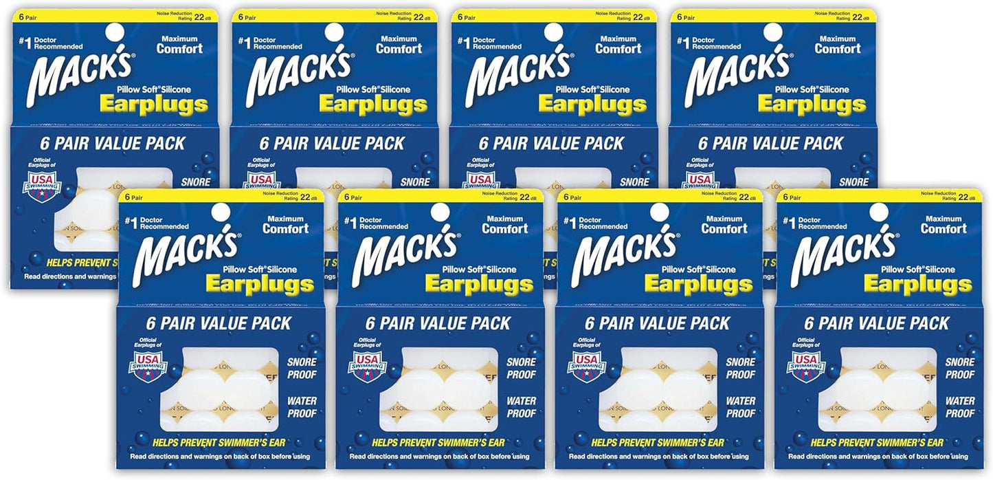 Mack's Pillow Soft Silicone Earplugs - 6 Pair, Value Pack – The Original Moldable Silicone Putty Ear Plugs for Sleeping, Snoring, Swimming, Travel, Concerts and Studying | Made in USA