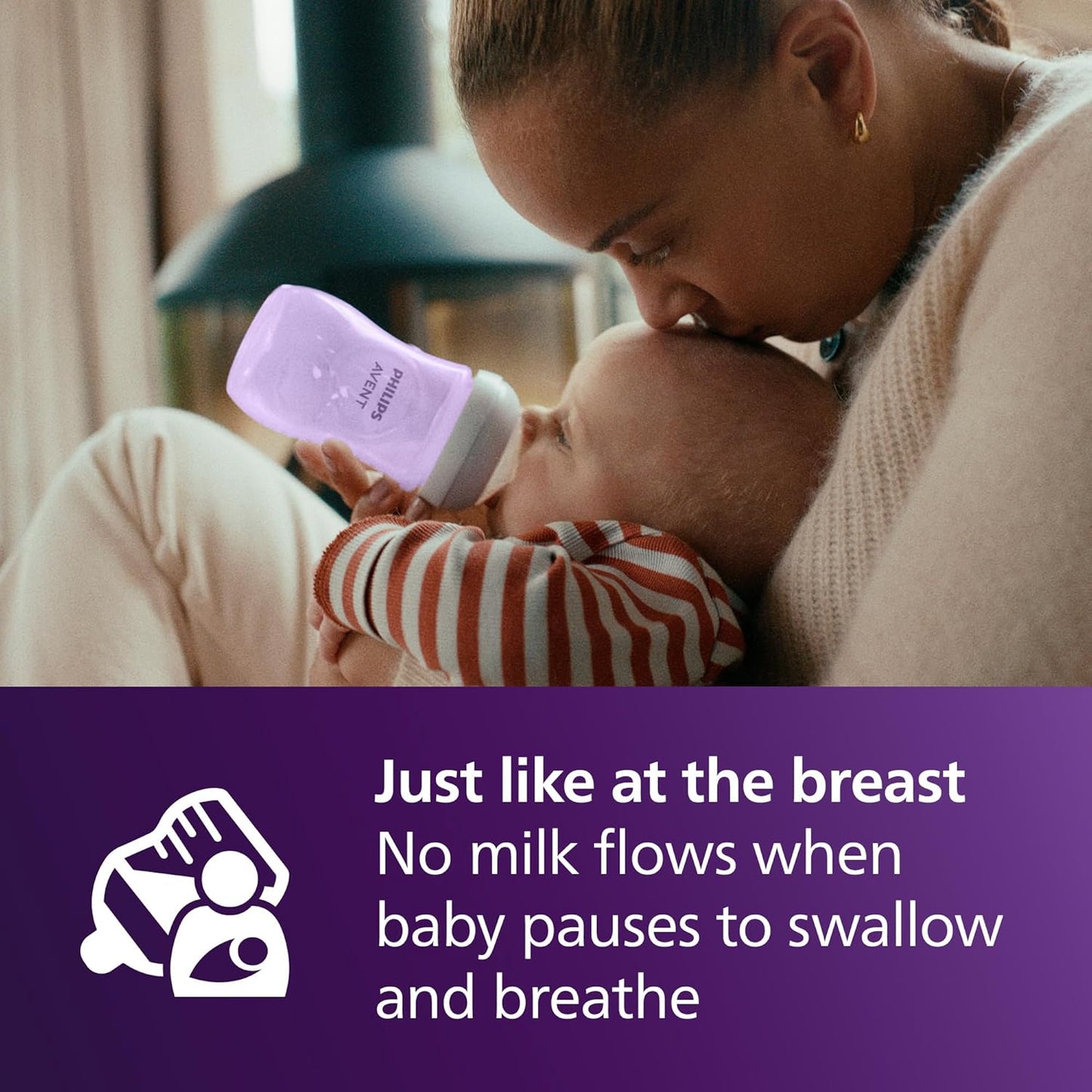 Philips Avent Natural Baby Bottles with Natural Response (Medium Flow, Flow 3), 9oz, Purple, 4-Pack, SCY903/34
