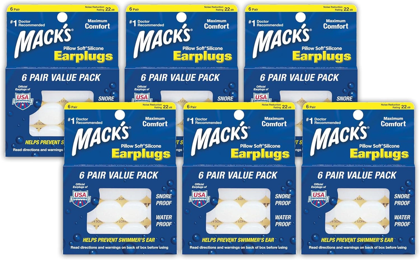 Mack's Pillow Soft Silicone Earplugs - 6 Pair, Value Pack – The Original Moldable Silicone Putty Ear Plugs for Sleeping, Snoring, Swimming, Travel, Concerts and Studying | Made in USA