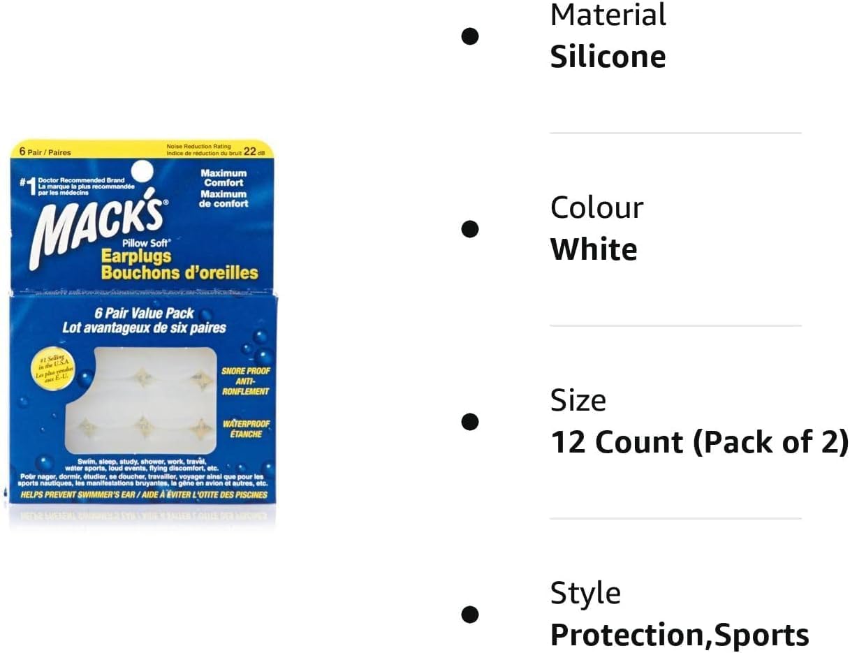 Mack's Pillow Soft Silicone Earplugs - 6 Pair, Value Pack – The Original Moldable Silicone Putty Ear Plugs for Sleeping, Snoring, Swimming, Travel, Concerts and Studying | Made in USA