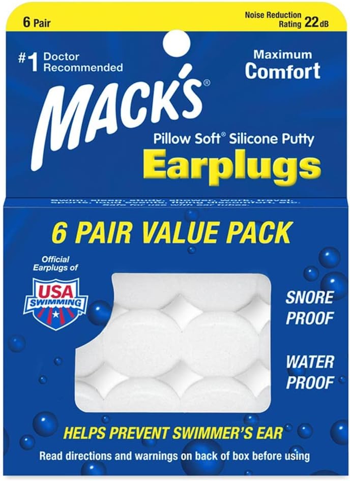 Mack's Pillow Soft Silicone Earplugs - 6 Pair, Value Pack – The Original Moldable Silicone Putty Ear Plugs for Sleeping, Snoring, Swimming, Travel, Concerts and Studying | Made in USA