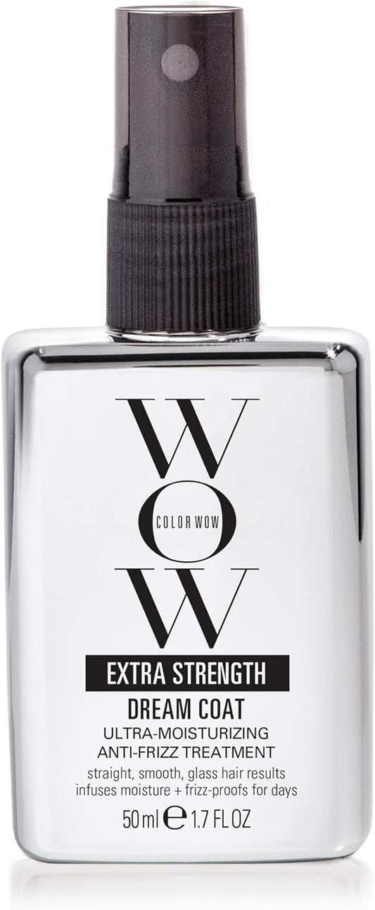 COLOR WOW Extra Strength Dream Coat, powerful, ultra moisturizing, anti humidity treatment for frizz prone hair; glassy smooth, straight + frizz resistant styles for up to 3-4 washes; 50ml Travel Size