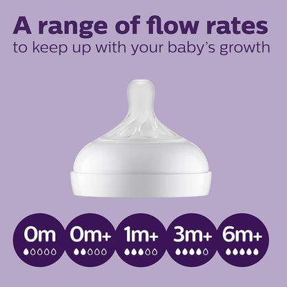 Philips Avent Natural Baby Bottles with Natural Response (Medium Flow, Flow 3), 9oz, Purple, 4-Pack, SCY903/34