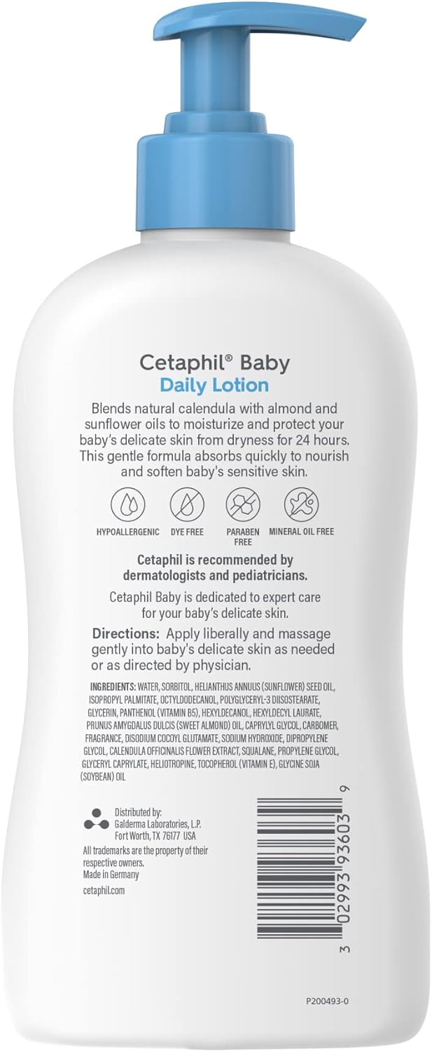 Cetaphil Baby Daily Lotion With Organic Calendula |Vitamin E | Sweet Almond & Sunflower Oils |13.5 Fl. Oz