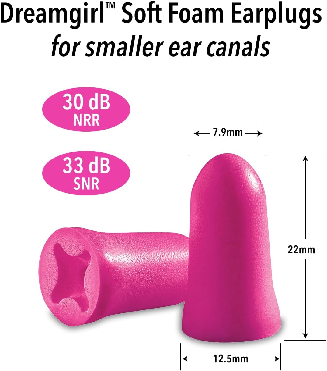 Mack's Dreamgirl Soft Foam Earplugs, 50 Pair, Pink - Small Ear Plugs for Sleeping, Snoring, Studying, Loud Events, Traveling and Concerts, 9350, Pink