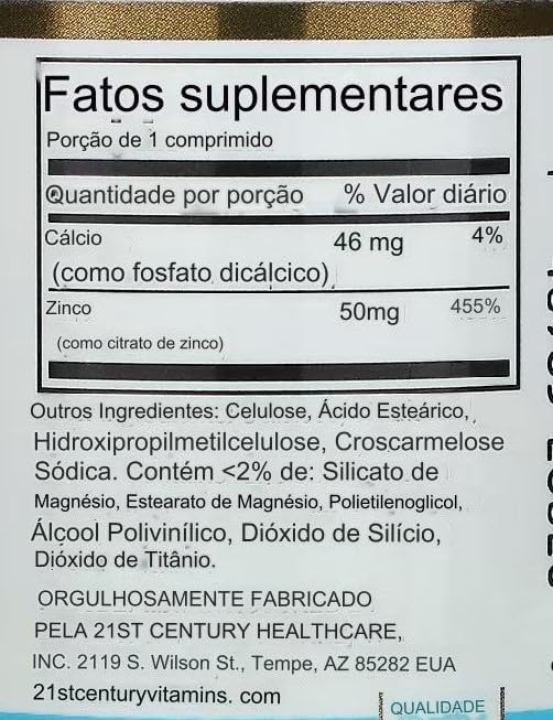 21st Century HealthCare Zinc Citrate Tablets 50mg, 60 Count
