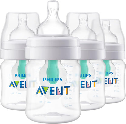 PHILIPS AVENT Anti Colic Baby Bottles with AirFree Vent, 4oz, 4pk, Clear, SCY701/04, 4 Pack
