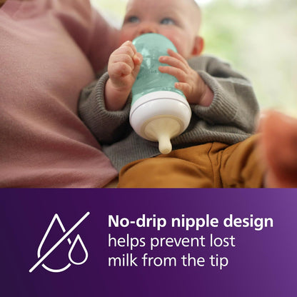 Philips Avent Natural Baby Bottles with Natural Response (Medium Flow, Flow 3), 9oz, Purple, 4-Pack, SCY903/34