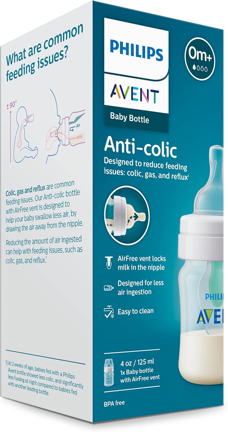 PHILIPS AVENT Anti Colic Baby Bottles with AirFree Vent, 4oz, 4pk, Clear, SCY701/04, 4 Pack
