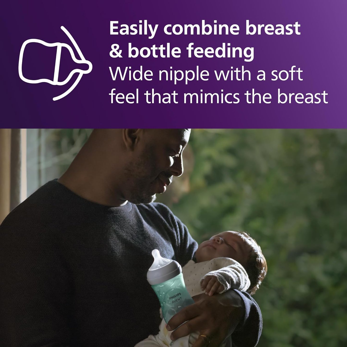 Philips Avent Natural Baby Bottles with Natural Response (Medium Flow, Flow 3), 9oz, Purple, 4-Pack, SCY903/34