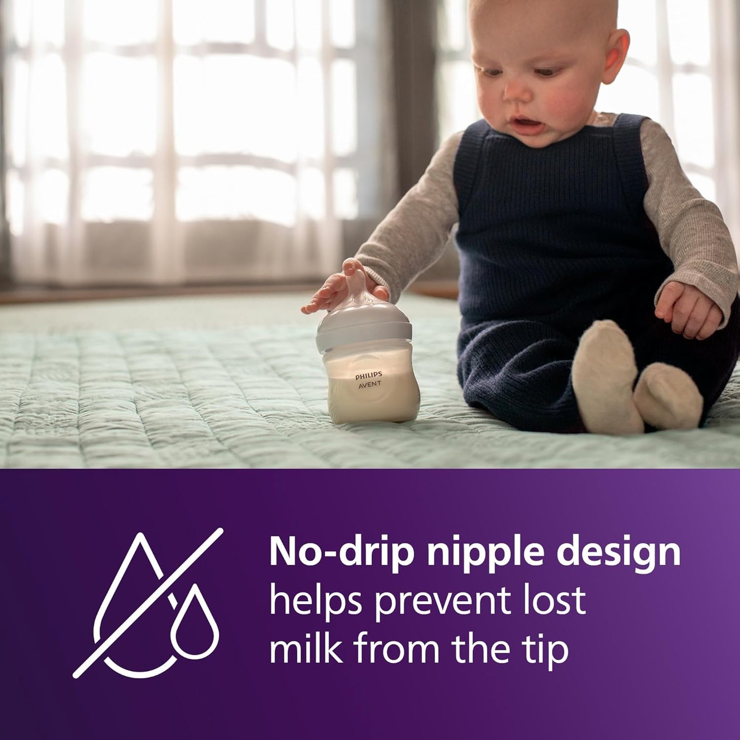 Philips Avent Natural Baby Bottles with Natural Response (Medium Flow, Flow 3), 9oz, Purple, 4-Pack, SCY903/34