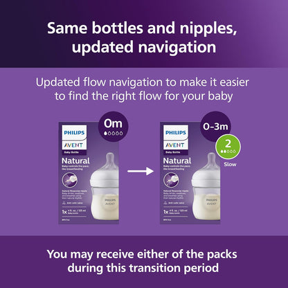 Philips Avent Natural Baby Bottles with Natural Response (Medium Flow, Flow 3), 9oz, Purple, 4-Pack, SCY903/34
