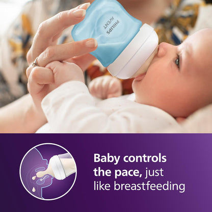 Philips Avent Natural Baby Bottles with Natural Response (Medium Flow, Flow 3), 9oz, Purple, 4-Pack, SCY903/34