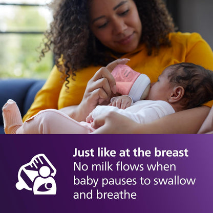 Philips Avent Natural Baby Bottles with Natural Response (Medium Flow, Flow 3), 9oz, Purple, 4-Pack, SCY903/34