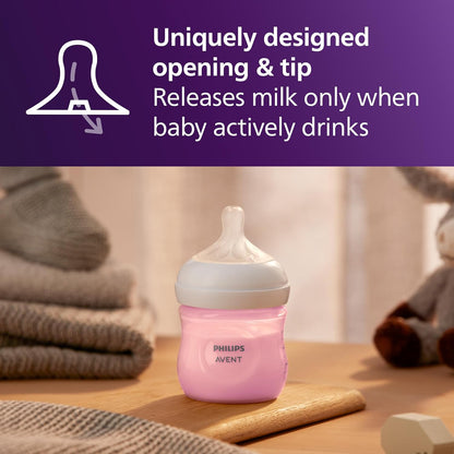 Philips Avent Natural Baby Bottles with Natural Response (Medium Flow, Flow 3), 9oz, Purple, 4-Pack, SCY903/34