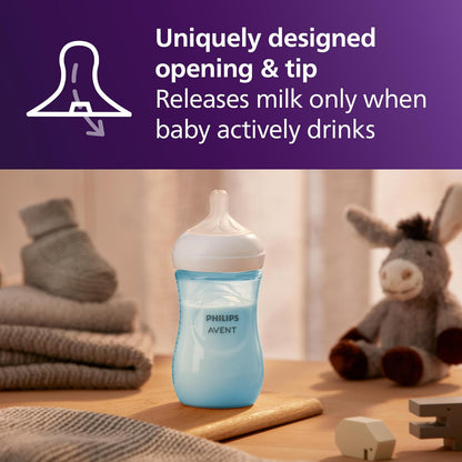 Philips Avent Natural Baby Bottles with Natural Response (Medium Flow, Flow 3), 9oz, Purple, 4-Pack, SCY903/34
