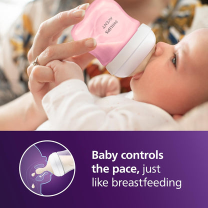 Philips Avent Natural Baby Bottles with Natural Response (Medium Flow, Flow 3), 9oz, Purple, 4-Pack, SCY903/34