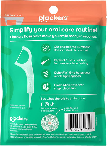 Plackers Micro Mint Dental Flossers - 150 Pack, Fresh Breath For Miles Of Smiles, Engineered Not To Stretch Shred Or Break