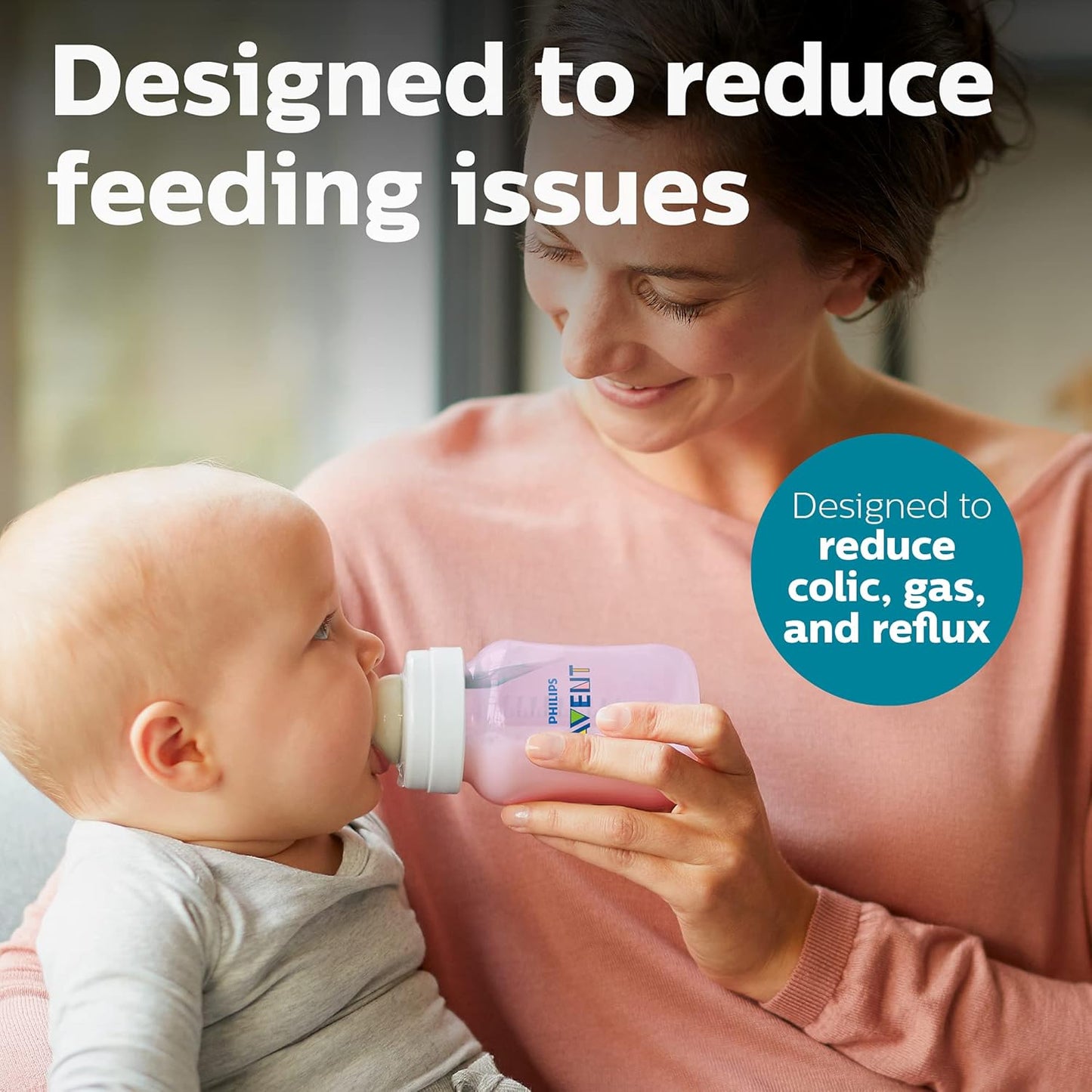 PHILIPS AVENT Anti Colic Baby Bottles with AirFree Vent, 9oz, Pink, Pack of 4, SCY703/14, 4 Pack