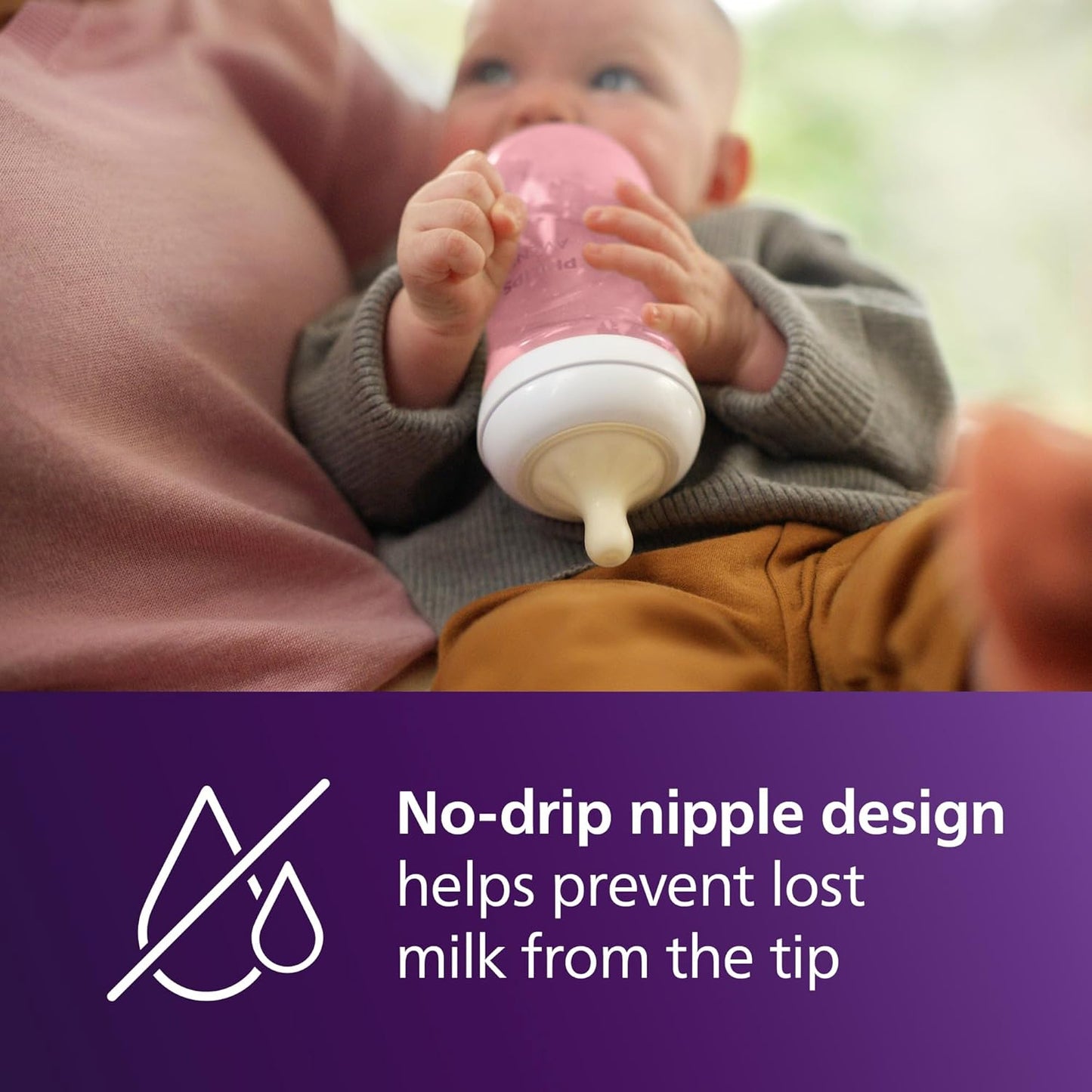 Philips Avent Natural Baby Bottles with Natural Response (Medium Flow, Flow 3), 9oz, Purple, 4-Pack, SCY903/34