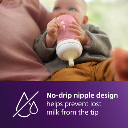 Philips Avent Natural Baby Bottles with Natural Response (Medium Flow, Flow 3), 9oz, Purple, 4-Pack, SCY903/34