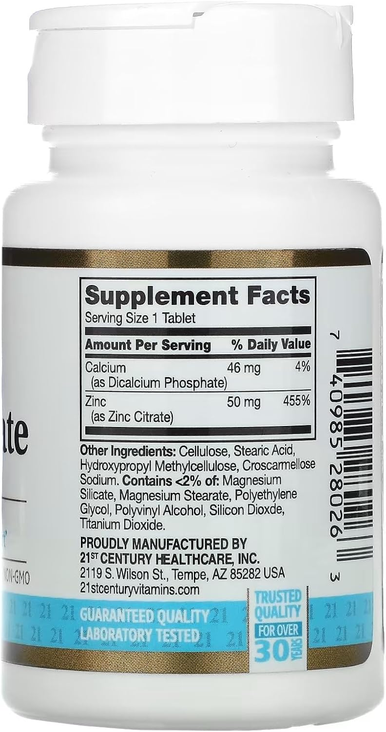 21st Century HealthCare Zinc Citrate Tablets 50mg, 60 Count