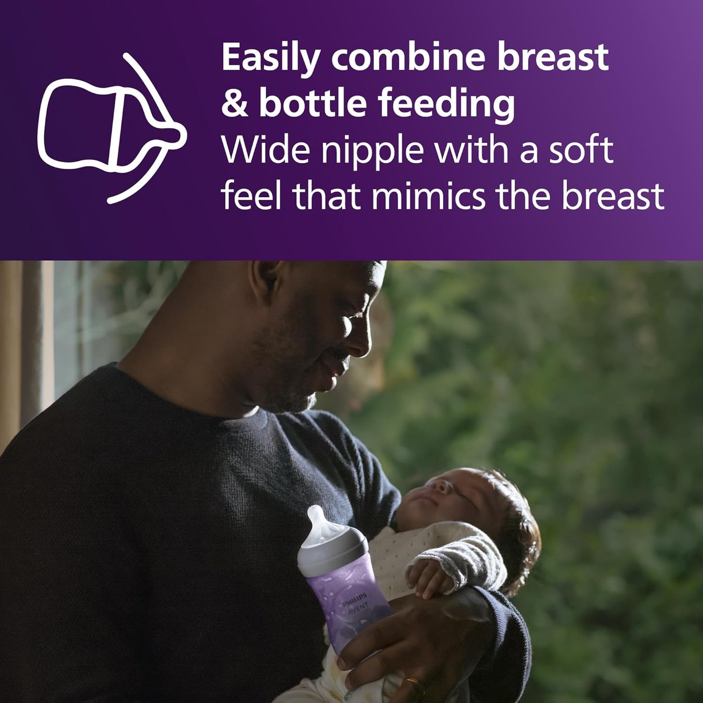 Philips Avent Natural Baby Bottles with Natural Response (Medium Flow, Flow 3), 9oz, Purple, 4-Pack, SCY903/34