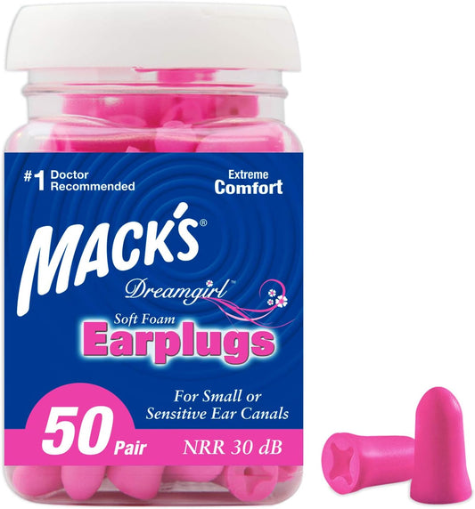 Mack's Dreamgirl Soft Foam Earplugs, 50 Pair, Pink - Small Ear Plugs for Sleeping, Snoring, Studying, Loud Events, Traveling and Concerts, 9350, Pink
