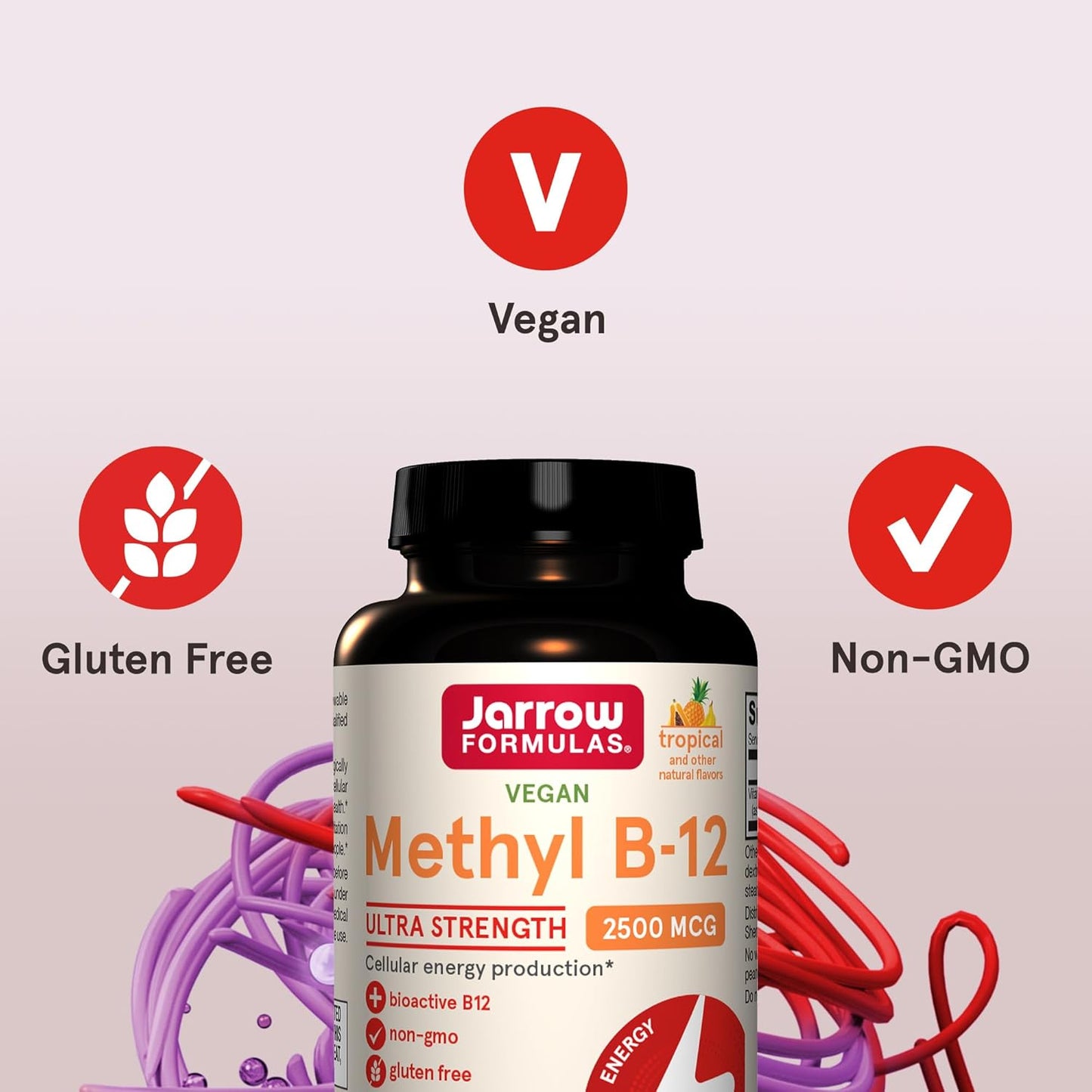 Jarrow Formulas Methyl B-12 Tablets, 500 mg, Dietary Supplement For Cellular Energy Production and Brain Health Support, 100 Cherry Flavor Chewable Tablets, 100 Day Supply