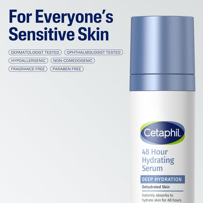 CETAPHIL Deep Hydration Fragrance Free 48 Hour Activation Serum, 1 fl oz, 48Hr Dry Skin Face Moisturizer for Sensitive Skin, With Hyaluronic Acid, Vitamin E & B5, Dermatologist Recommended