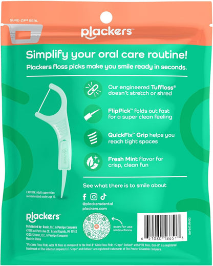 Plackers Micro Mint Dental Flossers - 150 Pack, Fresh Breath For Miles Of Smiles, Engineered Not To Stretch Shred Or Break
